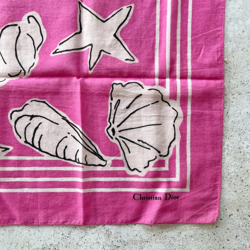 CHRISTIAN DIOR Cotton Scarf Wrap Shawl Beach Shells - Picture 4 of 6